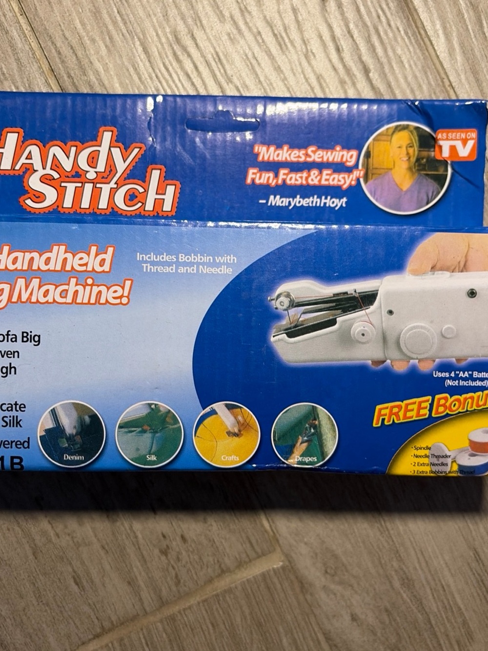 As Seen On TV Handy Stitch Handheld Sewing Machine - White and Blue Packaging